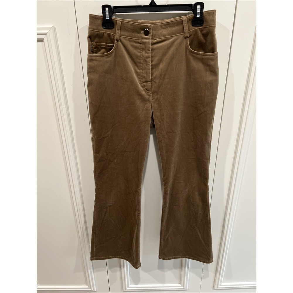 Akris Punto Brown Cali Boot Cut Velvet Pants High Rise Flare Minimalist Designer